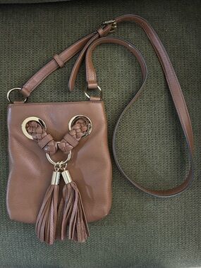 Michael Kors Brown Leather Crossbody with Braided Tassel Detail
